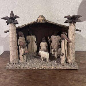 Handcrafted Wooden “African Palm House” Nativity Scene